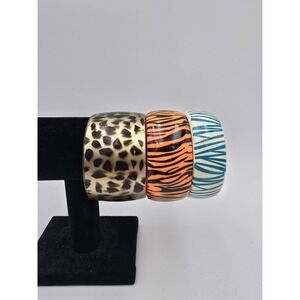 Chunky Plastic Animal Prints Bangle Bracelet Lot Of 3 Big Bold 1 Vintage